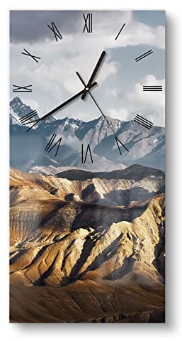 DEQORI Reloj de cristal | horizontal 30 x 60 cm | diseño panorámico de la cadena de montaña | reloj grande XXL de diseño de cristal | silencioso reloj de pared para salón y cocina | moderno reloj