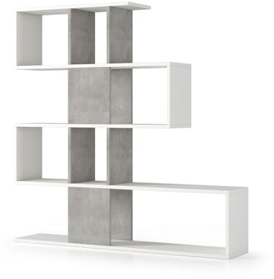 KIAMAMI VALENTINA - Raumteiler-Regal aus Holz iIn Weiß mit Betonoptik-Elementen