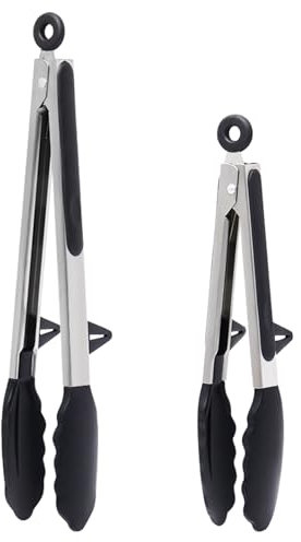 Goalfly Silicone Tongs with Resting Gadget, 23 cm Silicone Tong and 33 cm Kitchen Tong, Kitchen Tongs, Suitable for Frying, Cooking, Serving