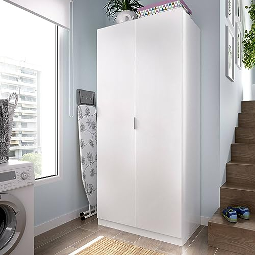 Dmora - Guardaroba Giovo, Mobile Appendiabiti per Camera da Letto, Armadio a 2 Ante battenti, 81x52h184 cm, Bianco