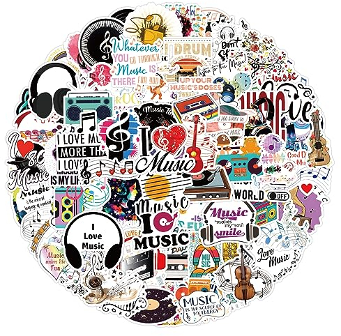Musik Aufkleber für Laptop (100 PCS),Geschenk für Kinder Jugendliche Erwachsene Jungen,Music Stickers Wasserdicht Vinyl Aufkleber für Scrapbook,Skateboard,Auto,Gepäck