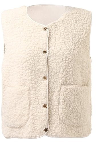 Fellweste Damen Fleeceweste Plüschweste Kunstfell Teddy Fleece Weste mit Taschen Winter Outdoor Soft Warm Daunenweste Steppweste Bequem Ärmellos Weste aus Teddyfell Klassischer Passform