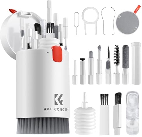 K&F Concept 20 in 1 Tastatur Reinigungsset, PC Reinigungsset Zubehör für die Reinigung von Elektronikprodukte wie Airpods,Tastaturen,Laptop, Kopfhörern, Handys und Kameras, Weiß
