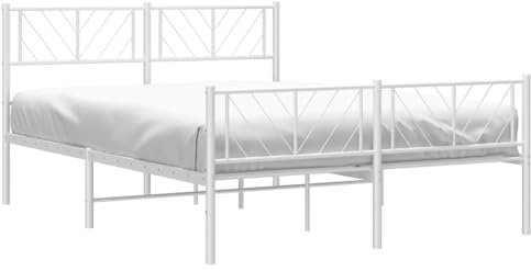 vidaXL Bettgestell mit Kopf- und Fußteil Metall Weiß 135x190 cm