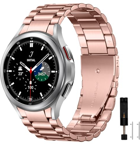 MiRowy Métal Bracelet Compatible avec Samsung Galaxy Watch FE/Watch 7/6/5/4/Watch 6 Classic, No Gap Bracelet en Acier Inoxydable pour Galaxy Watch 7/6/5/4/Watch FE/Watch 5 Pro/Watch 4 Classic, Or Rose