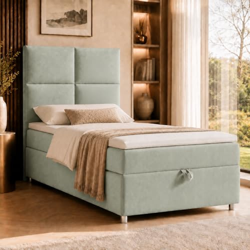 Trinity K2 Boxspringbett Single Bonellfederkern | Boxspringbett mit Matratze und Topper | 90x200 Einzelbett | Polsterbett - Lieferung an die Bordsteinkante