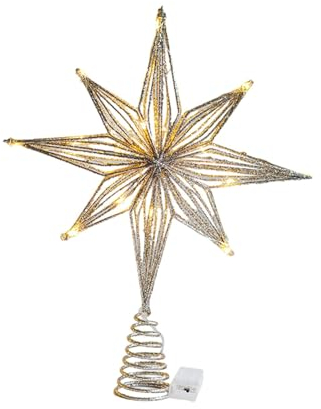 Baoblaze LED-Weihnachtsbaumspitzen, beleuchtete Weihnachtsbaumspitze, leuchtende, Funkelnde Verzierung für Innendekorationen, 20 cm Champagner