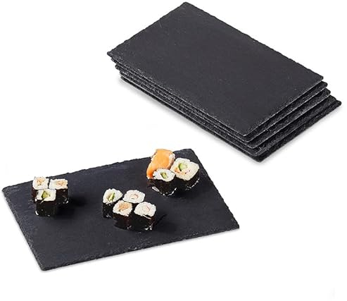 VIRSUS Piano Rettangolare in Ardesia Naturale 1199, Misura 20x30 cm, Rivestimento impermeabile, 4 Piedini Antiscivolo, Piatti da Servita, Vassoio Tovagliette sottopiatti per Dolci, Sushi (6)