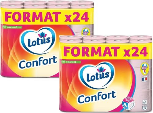 Papier Toilette Lotus Confort Rose 48 rouleaux doux et résistante - Offre Spéciale
