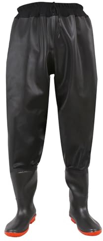 Stivali A Coscia Da Pesca Trampolieri invernali con cintura calda, con pantaloni con stivali, adatti per la pesca, la caccia e l'agricoltura (Color : Black, Size : 45 EU)