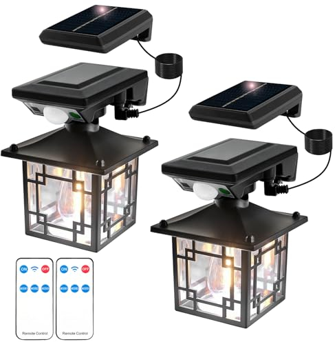 T-SUN 2 Stück Solarlampen für Außen, Retro Solar Wandleuchte Aussen mit Bewegungsmelder Sicherheitswandleuchte, 3 Modi 6000K Außenlampe mit IP65 Wasserdicht für Garten Veranda Pfad Garage Garten Zaun