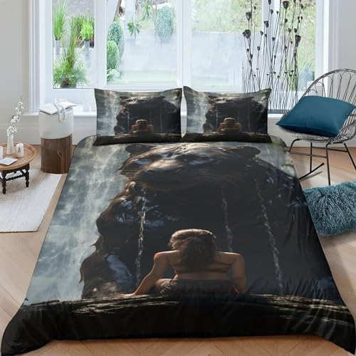 HMLTD Panther 3D Gedruckter Die Schöne und das Biest Bettbezug Set Für Kinder Mädchen Jungen Bettwäschegarnitur Weich Microfaser Reissverschluss Und Kissenbezüge Bettwäsche 3 Teilig King(220x240cm)