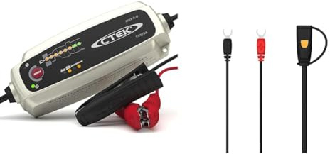 CTEK MXS 5.0 Battery Charger with Automatic Temperature Compensation, Black & CS Connect U Terminal, Permanent Connection for Hard-To-Reach Batteries, Durable, Secure, Quick and Easy Connection