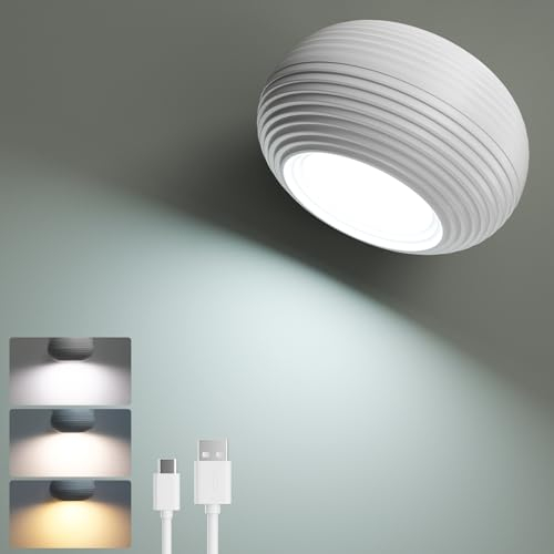 shirylzee Wandleuchte Innen, Wandlampe mit Akku, 1 Stück 3 Farbe Dimmbar LED Wandleuchte Ohne Stromanschluss 360° drehbar Lampe für Wohnzimmer Schlafzimmer Flur Treppe