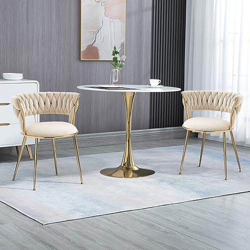 JOROBURO Lot de 2 chaises de salle à manger, rembourrées en velours avec pieds en métal doré, pour les loisirs, le salon et la cuisine (beige)