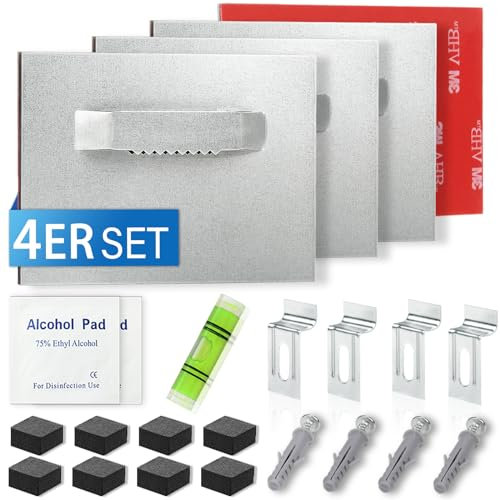 Lot de 4 crochets autocollants pour photos - Sans perçage - 6 x 8 cm - Jusqu'à 6 kg - Pour photos lourdes - Support mural - Verre acrylique - Plaques composites en aluminium avec 25 appareils