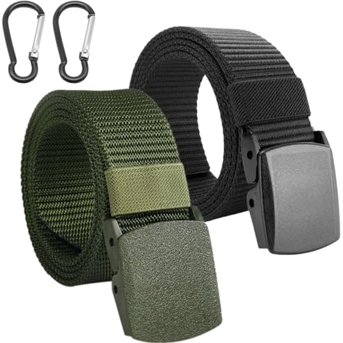 Scettar Arbeitsgürtel Herren, 2 Stück Nylon Taktischer Gürtel Ohne Metallschnalle, 150cm Männergürtel Ohne Löcher für Arbeit, Reisen, Tägliches Pendeln, Mit 2 Karabinern