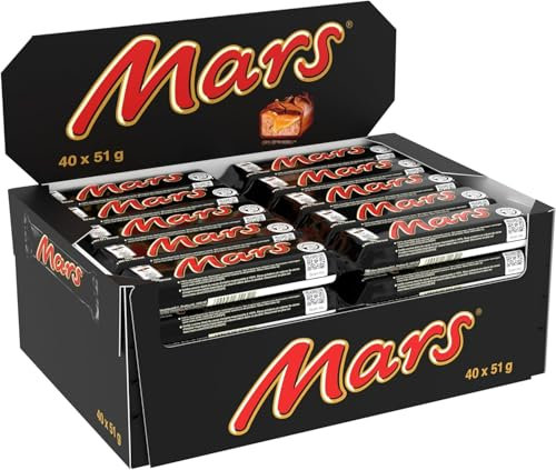 MARS - Barres Chocolat au Lait, Nougat & Caramel - Grand format - 40 barres chocolatées individuelles de 51g