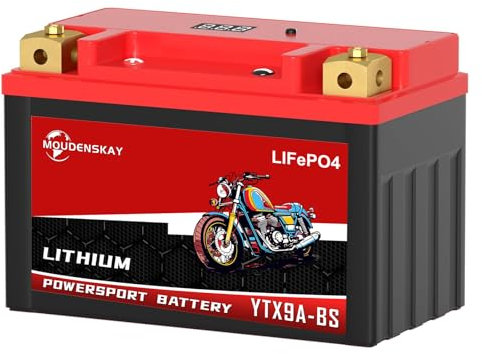 MOUDENSKAY Batteria al Litio per Moto 12V Batteria al Litio Powersports con BMS e indicatore 64WH 5Ah 400~450CCA YTX9A-BS LiFePO4,batteria di avviamento per moto,ATV,UTV,veicoli d'acqua, ecc