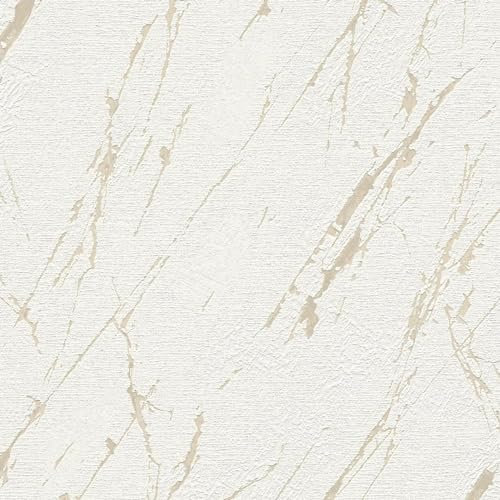 Giacomo M1-No.11041 Marbre Papier peint intissé Blanc Crème 10,05 m x 0,53 m
