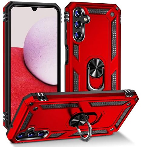 TiHen Compatible con Custodia Samsung Galaxy M13 5G, Cover 360°Girevole Ring Armor Bumper TPU Case Magnetica Supporto Smartphone Silicone Custodie con Pellicola Protettiva-Rosso