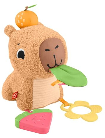 Fisher-Price sensorisches Babyspielzeug Kuschel-Capybara Plüschtier mit Beißring und Rassel für Neugeborene ab 3 Monaten, HYR54
