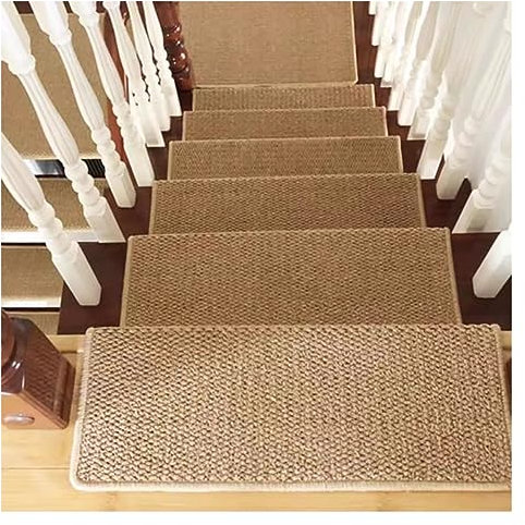 Non Slip Bullnose Carpet Stair Treads Self Adhesive Safety Edge Stair Runner Rugs Imitation Sisal Indoor Cover Mat Peel & Stick Stairway Grip Step Treads for Elder Kid Dog