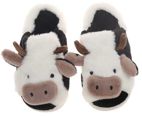 MIXSEN Kuh Hausschuhe Damen Herren Cow Slippers Plüsch Pantoffeln Tiere Cartoon Hauspantoffeln Winter Weiche Warme Rutschfeste Indoor(Weiß,44-45EU)
