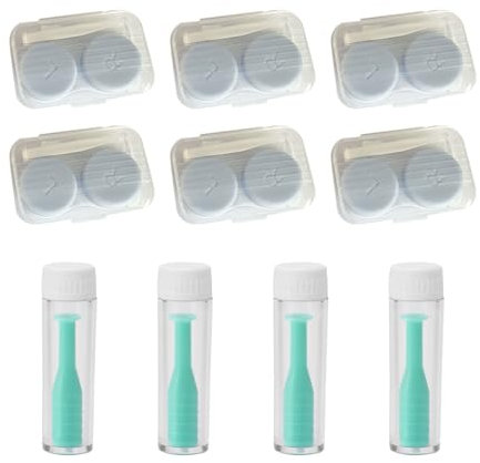 6 Pack Contact Lens Cases Set,Contact Lens Container Box Portable and 4pack Silicone Contact Lens,Contact Lens Case Left/Right Eyes Contact Lens Holder with Storage Box Tweezers Wearing Stick