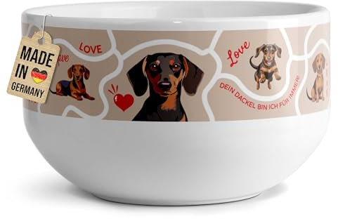 PR Print Royal Müslischale mit Hunde-Motiv - Dackel Liebe - Persönliches Geschenk für Hundebesitzer, Hundeliebhaber, Weihnachten, Geburtstag | Keramik Schüssel, 500 ml