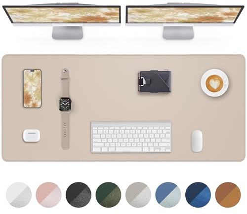 AFIING Schreibtischunterlage aus PU Leder, Große Mausmatte, Rutschfest & Wasserdicht, Tischunterlage für Büro, Homeoffice und Studium (160 x 43 cm, Beige)