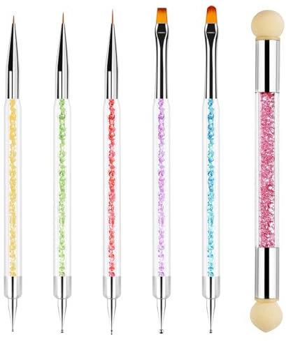 Sularpek 6 Pièces Pinceau Nail Art Ongles, Pinceaux Nail Art, Pinceaux Ongles, 5 Pcs Double Extrémité Nail Art Dotting Pen avec 1 Brosse Éponge, Pinceaux en Détail à Ongles pour DIY Nail Art Designs