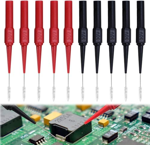 10PCS of Multimeter Probes Stainless Steel Power Probe Black and Red Automotive Back Probe Pins 0.7mm Wire Piercing Probe Pin Insulation Multimeter Probes Car Tester for Electronic Testing