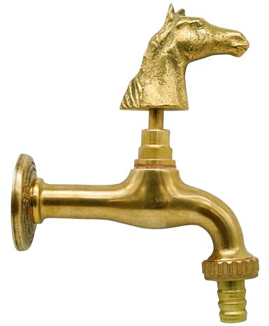 L'ARTISTICA F.LLI PERINCIOLI | Rubinetto con Maniglia Cavallo, Rubinetto in Ottone per Fontane a Colonna o Muro, 170x137mm