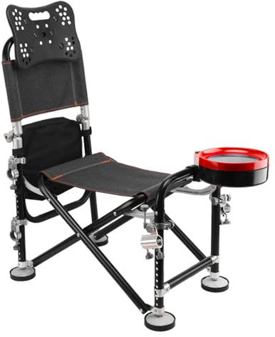 funrautz Klappbarer Angelstuhl, tragbarer leichter Campingstuhl mit Getränkehalter und Seitentaschen, robuster Liegesitz mit verstellbaren Beinen für Outdoor, Garten, Strand, Camping, Angeln, Schwarz