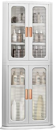 Eckschrank Küche Organizer Verstellbare Trennwand, Eckschrank Badezimmer Stehend mit Transparenter Tür, Eckregal Küche Wand 109 cm Hoch
