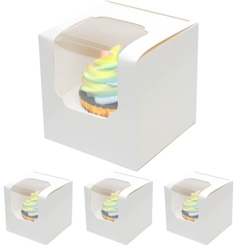 Gcardist White Cupcake Boxes Individual Cupcake Container 15Pcs 8.9x8.9x8.9cm Auto-Pop up Single Cupcake Boxes (15 Boxes+15 Inserts,3.5x 3.5x 3.5 inch)