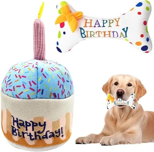 SDFLKAE Weiches Plüsch-Hundespielzeug-Set, langlebiges Kauspielzeug für Hunde & kuscheliges, Hundespielzeug für Welpen, kleine bis mittelgroße Hunde (Kuchen und Knochen)