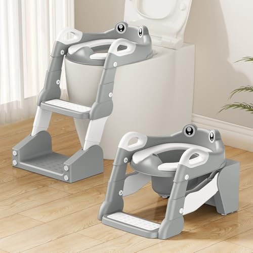 TuckInn Sedile WC 2 in 1 per bambini, con scale, per ragazzi, ragazze, bambini, aggiornato, 2 in 1, con scale, con orinatoio e paraspruzzi (grigio)