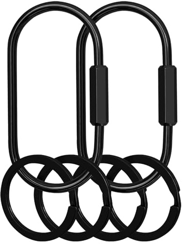 Yebongda Key Chain, Brass Key Rings 2 Pack Screw Lock Key Organizer with 4 Rings Carabiner Keychain Clip for Men and Women