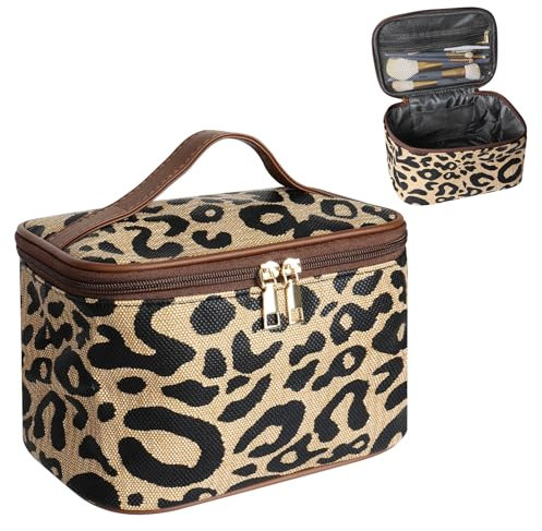 Trousse de Toilette, Trousse Maquillage de Voyage pour Hommes et Femmes, Sac Cosmétique avec Poignée, Organisateurs de Toilettes, Imperméable Sac Cosmétique Voyage (Imprimé Léopard)