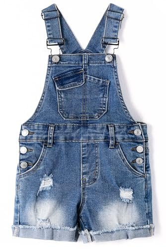 KIDSCOOL SPACE Girls Denim Overall Shorts,Little Big Boys Jean Overalls,Blue,9-10 Years