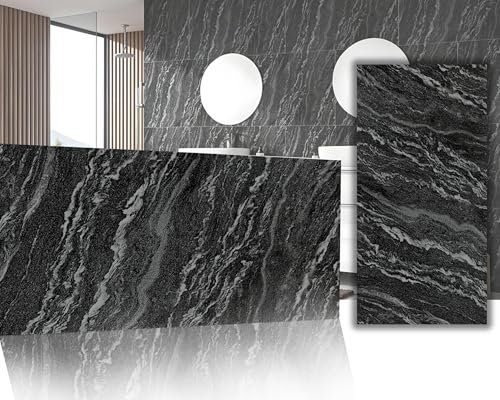 5x Wandpaneelen, Marmoroptik – Hochwertige PVC Wandverkleidung | 120x60 cm | 2,5 mm dick | Wasser- & UV-beständig | Feuchtigkeitsresistent | Alternative zu Fliesen & Marmor | DIY-Montage (Schwarz 02)