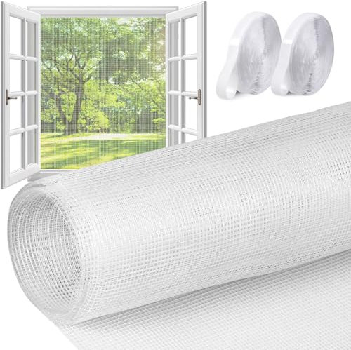 1.5x2 M Mosquiteras para Ventanas, Fibra de Vidrio Resistente al Desgarro Tela Mosquitera Por metros, Con Cinta Adhesiva Fuerte Malla Mosquitera, Mosquito Net Antiarañazos de gato (Blanco)