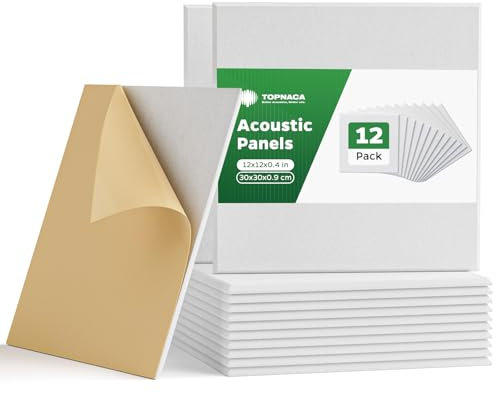 Topnaca 12 Pack Sound Proofing Panels, Square 30x30x0.9cm Self Adhesive Soundproofing Panels, High Density Acoustic Absorbing Panels for Wall, Recording Studios, Home, Office(White)