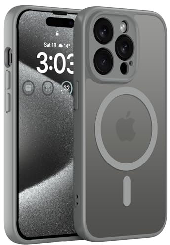 ORDA Magnetisch Hülle für iPhone 14 Pro 6,1 Zoll Kompatibel mit MagSafe, Transluzente Matt Rückseite Dünn Kameraschutz Stoßfest Handyhülle für iPhone 14 Pro (Grau)