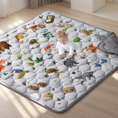 COMOMY Krabbelmatte Baby 127x127 cm, Extra Dicke und Weiche Spielmatte Faltbar, Rutschfeste Schadstofffrei Krabbeldecke für Baby, Play Mat für Laufstall (Hellgrau)