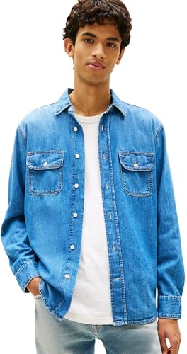 Tommy Jeans Herren Relaxed Denim Shirt EXT Bj8037 Dm0dm23028 L/S Shirt (1er Pack)