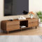Meuble TV en noyer massif avec pieds - 120 cm - Banc TV élégant pour salon ou chambre à coucher - Meuble de centre de divertissement moderne