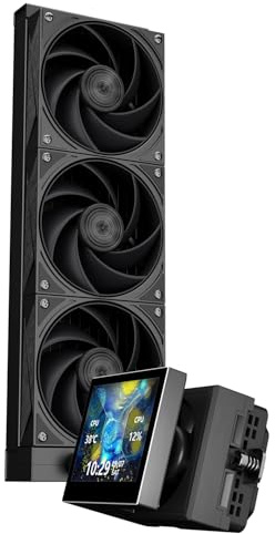 TR-Thermalright Stream Vision 360 Black Liquid CPU Cooler, 3.5’’ IPS LCD Screen with 680x480 Resolution-Magnetic,Cold Head with Built-in Embedded Fan,360mm Radiator,for AM5,LGA1851/1700